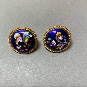 Vintage Florence navy blue swirl gold clip earring